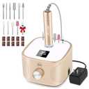 Kredioo Nail Drill Professional Electric 35000RPM Nail Drill Machine Kit Remove Gel Nails Acrylic Polish Thick Toe with 11 Sanding Bits E File Set (Gold)