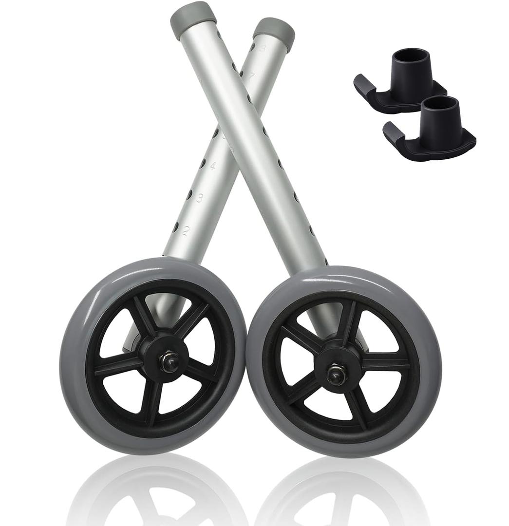 Walker aid Replacement Heavy-Duty Aluminum Caster Wheels with Non-Slip Foot Pads, Suitable for Standard Walker aid, Indoor and Outdoor Use (Gray-Black, 12 x 5 inches)