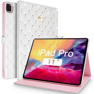 iPad Pro 11 Inch Case 2022/2021/2020/2018, Cute Crown Bling Diamond PU Leather Smart Auto Sleep/Wake Stand Shockproof Cover for iPad Pro 11 Inch, White