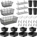 Sieral 30 Pcs Pegboard Organizer Accessories Kit Includes Peg Board Shelving Storage Basket Organizer Bins Hooks Loops Cup with Cup Holder for Garage Room Wall Attachments Tools(Black)