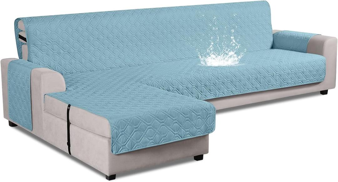 VANSOFY Upgraded Sectional Couch Covers 100% Waterproof L Shaped Sofa Slipcover Reversible Chaise Lounge Cover for Sectional Sofa Furniture Protector Cover for Pets Dog Cat(X-Large, Azuree)