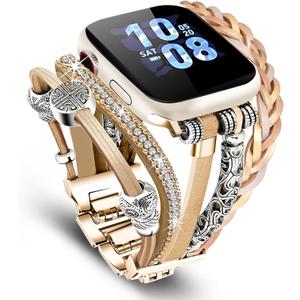 Compatible with Apple Watch Band 40mm for Women, Boho Bracelet for Apple Watch 38mm 41mm, Multilayer Leather Wrap Braided Strap for iWatch Series 10(42mm)/9/8/7/6/5/4/3/2/1/SE