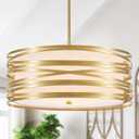 19.7 Drum Chandelier Light Fixture Vintage Modern 5-Lights Golden Chandelier with White Linen Lampshade Rustic Farmhouse Drum Chandeliers for Dining Room, Bedroom, Kitchen