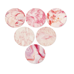 AD Set of 6 Coasters for Drinks Absorbing Round Ceramic Stone Coaster with Cork Base Tabletop Protection Mat for Mugs and Cups,Office,Kitchen (Pink Marble)