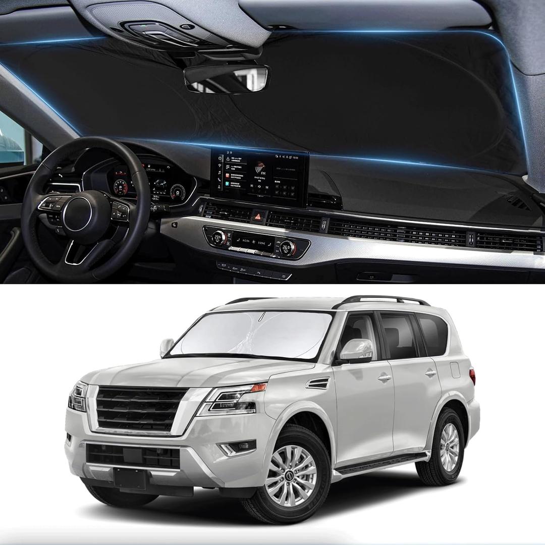 Custom Fit Armada Windshield Sunshade for 2017-2024 2025 Nissan Armada Accessories Front Window Car Shades Shield Cover for Windshield 210T Silver Coating Sun Visor Protector Reflector Blocks UV