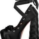 Platform Heels Chunky Bow Ribbon Pumps (8)