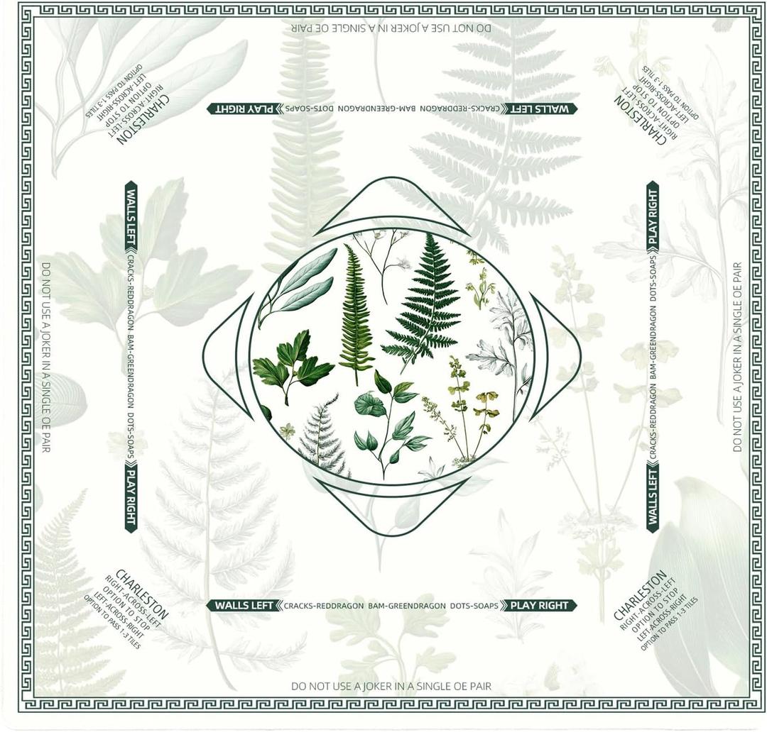 Mahjong Mat with Play Rule - Durable Mahjong Table Cover with Floral Design, Mahjong Accessories Gifts for Women, Game Mat for Mahjong and Board Game with Storage Bag (Green_A)
