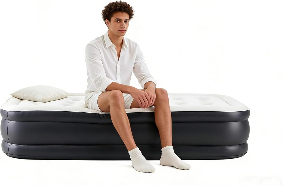 Simple Deluxe Camping Air Mattress, Built-in Fast Inflation Pump, Leak-Free & Foldable Design, Portable Inflatable Airbed with Carry Bag for Camping, Home & Travel (Twin-16'' height, Black)