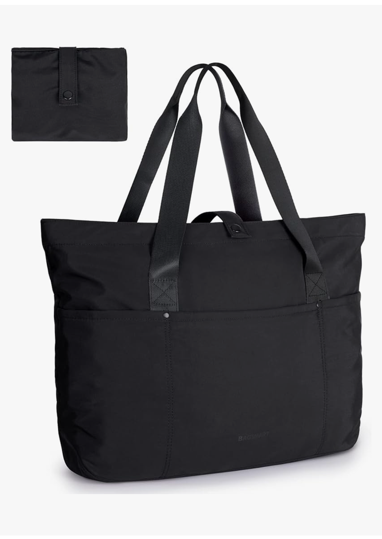 BAGSMART Tote Bag for Women, Foldable Tote Bag With Zipper Travel Large Shoulder Bag Handbag for Work-16.5''l X 6''wx 14''h
