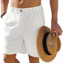 JEMLDL Men's Linen Shorts Casual Button Elastic Waist Summer Beach Vacation Shorts with Multi-Pocket, S