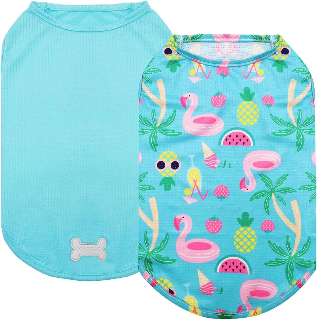 KYEESE 2Pack Dog Shirt, Lightweight Sun Protection Dog T Shirts for Dogs Boy Girl, Breathable Mesh Tank Top Sleeveless Pet Reflective Vest, Soft Summer Dogs Clothes, Flamingo+Blue, L