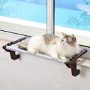 Zakkart Easy Seat Cat Perch for Window Sill - Hammock Design w/Premium Wood & Robust Metal Frame - Cat Window Seat for Large Cats and Kittens (Dark Stained Wood w/Gray Bed, Large (26''W x 14''D))