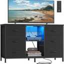 SONGMICS BELLAH Collection - TV Stand for TVs Up to 55 Inches, Dresser for Bedroom, Living Room, Chest of Drawers, Steel, 6 Drawers and 2 Shelves, Modern, Ink Black ULGS032B101S