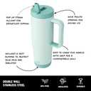 Built 40 oz Cascade Flip Straw Tumbler, Double Wall Insulated Bottle, Gym & Sport Bottles - Stainless Steel & Straw Lid, Leak-Proof, Soft Bumper Base, Portable BPA-Free (Mint)