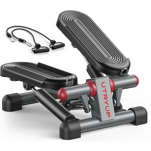 UTRYUP Mini Stepper for Home Exercise, Compact Hydraulic Stair Stepper with Resistance Bands, Quiet Fitness Machine with LCD Monitor, 300 lbs Weight Capacity (MR-2433)