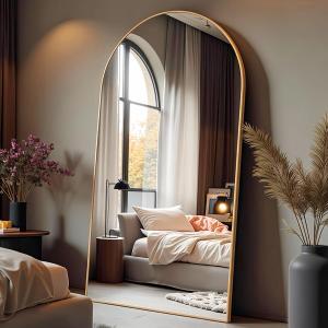 Full Length Mirror with Stand, 47"x91" Floor Mirror Freestanding, Arched Wall Mirror, Oversized, Wall Mounted Mirror for Bedroom (Gold)