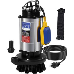 1.6HP Submersible Sump Pump Automatic Water Pump w/High Flow 5500 GPH 36ft Max Head, Irrigation, Swimming Pool, Garden Pond, Basement, Wells, 26ft Power Cord Stainless Steel(1.6HP/36FT)