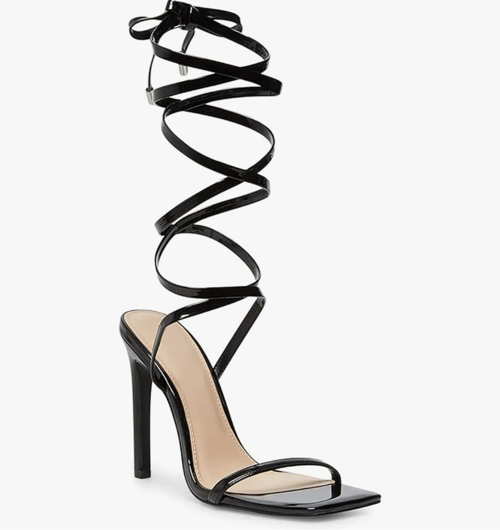 Ermonn Womens Strappy Lace Up Square Open Toe Stiletto Heeled Sandals High HeeIs Criss-Cross Summer Dress Wedding 7,5