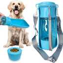 Portable Dog Water Bottle - 2-in-1 Dog Travel Water Bottle with Food Container & Bowl Dispenser, Leak-Proof, Lightweight, Ideal for Dog, Cat Walking, Hiking, Travel - 8 oz, Blue