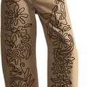 Embroidered Jeans for Women Barrel Pants Baggy Jean Y2k Boyfriend Cheetah Print Mid Rise Denim Ankle Pants (Large, Khaki2)