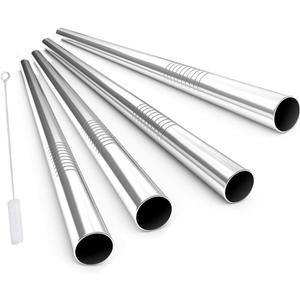ALINK Reusable Boba Straws with Case and Cleaning Brush, 4-Pack Extra Wide Stainless Steel Metal Bubble Tea Straw for Smoothie, Shakes, Tapioca Pearl, 12 mm x 9 inch (Silver)