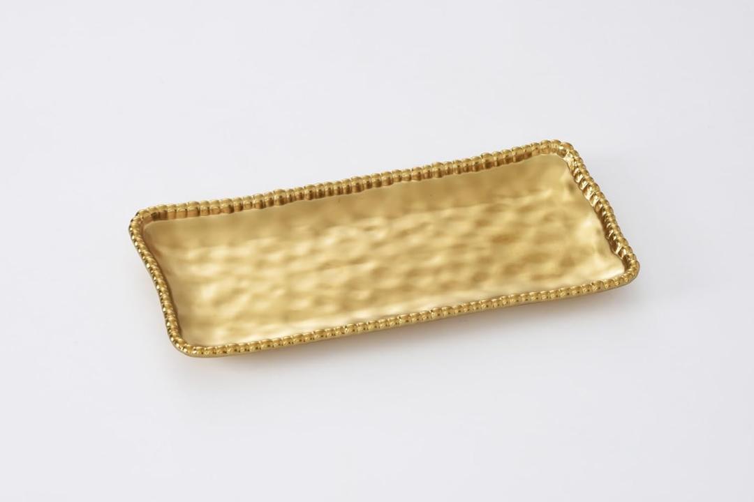Pampa Bay Porcelain Medium Rectangular Tray, 13.5 x 6 Inch., Gold Metallic Matte Finish, Oven and Dishwasher Safe