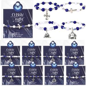 Quelay 20 Set Christmas Nativity Christian Gift Cross Nativity Scene Beaded Bracelet O Holy Night Card Bag for Silent Night Birth of Jesus Religious Xmas Church Holiday Birthday Party Favor Decoration
