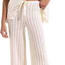 Imily Bela Women's Summer 2 Piece Swimsuit Cover up Crochet Knit Cardigan Tops Long Pants Set Bathing Suit Beach Outfit (Large, Beige)