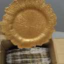 Rtteri 50 Pcs 13 Inch Charger Plates Bulk, Plastic Charger Plates with Floral Reef Design, Round Ruffled Rim Decorative Dinner Tableware for Wedding, Party, Event Table Decor(Gold)