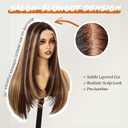 Worldnewhair Honey Brown Synthetic Lace Front Wig 13x4 HD Highlight Wigs for Women Pre Plucked 26 Inch Long Straight layered Wig for Daily