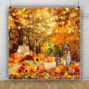 10x10ft Fall Forest Scenery Backdrop for Photography Autumn Landscape Thanksgiving Day Leaves Pumpkin Sunflower Photo Background Fall Theme Birthday Baby Shower Party Decorations Large Banner (Gold)
