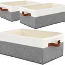 3 Pack Large Capacity Storage Bins Closet Organizer for Shelves, Fabric Closet Storage Baskets Boxes with Leather Handles for Organizing Clothes, Sheets, Jeans, Toys, Books (Grey)