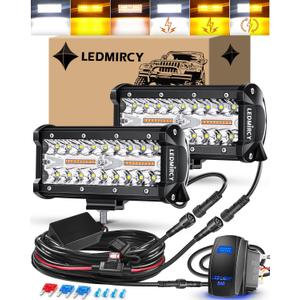LEDMIRCY 7 Inch LED Light Bar Kit with Rocker Switch 6 Modes White Amber Offroad Light Bar with Memory Function Strobe Light with Wiring Harness Flashing Work Lights for Trucks Boat Tractor Etc