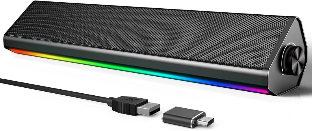 LENRUE Computer Speakers for Desktop, PC Speakers with Bluetooth, USB Computer Speakers for PC Desktop Laptop Monitors, Gaming Speakers with Light and Dual Touch Tech (Type-C Adapter Included)