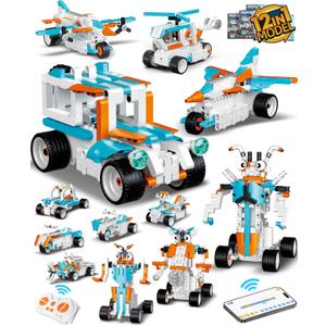 12in1 Technique Car Building Blocks Set, Remote & APP Control Robot/Car/Plane/Jeep/Motorcycle/Fighter, Stem Kits for Kids Age 8-10, Engineering Building Toys, Birthday Xmas Gifts for Boys Girls 8-12