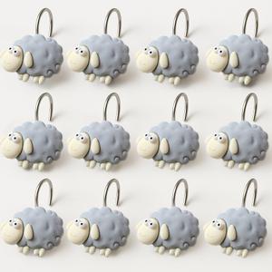 YOINIUEM Grey Sheep Resin Shower Curtain Hooks 12 Pack Cute Animal Shower Curtain Hooks Decorative Bathroom Accessories