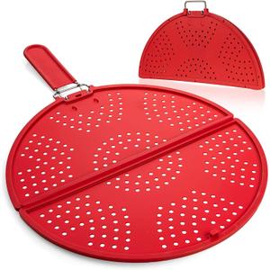 Splatter Screen for Frying Pan Foldable Grease Splatter Guard Silicone Splatter Shields Multifunction Oil Screen for Skillet with Folding Handle Bacon Splatter Screen Strainer