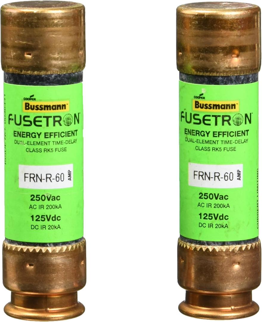 Bussmann Series FRN-R 60 Amp Fuse, 250 Vac and IR 200 kA /125 Vdc and IR 20 kA, Retail Pack - 2 Pieces