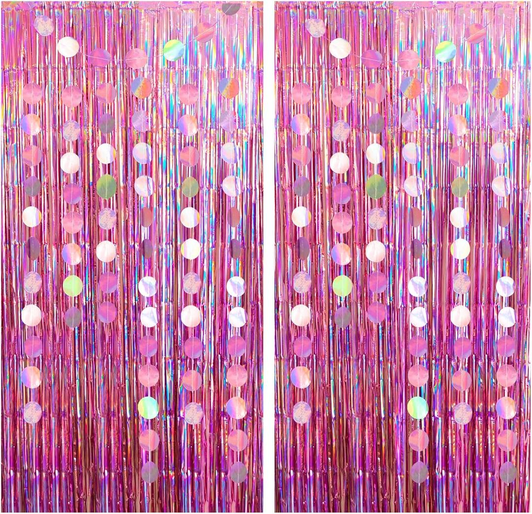 4 Pack Pink Fringe Garland with 2 Pcs Party Streamers and 2 Pcs Garlands Pink Party Decorations Tinsel Backdrop for Parties Bachelorette Princess Birthday Decorations