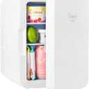 Cooluli 10L Mini Fridge for Bedroom - Car, Office Desk & College Dorm Room 12v Portable Cooler Warmer Food, Drinks, Skincare, Beauty Makeup AC/DC Small Refrigerator with Glass Front, 110 Volts, White