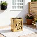 Gold Bathroom Trash Can,Luxury Ceramic Hand Carved Decor Garbage Can,1.32 Gallon/5 Liter Stylish Small Waste Basket for Bathroom,Office,Party,Room