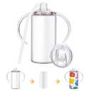 Sublimation Sippy Cup Blank with Handle, 12oz Stainless Steel Sippy Cups, Kids Cups with Straws and Lids Spill Proof Double Wall Vacuum Cup for Children (1 Pack White)