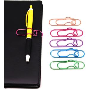 15 Pcs Metal Pen Holder Clips for Notebook, Planner Accessories, Heart Paper Clips (Blue 3, Rose Gold 3, Pink 3, Purple 3, Green 3)