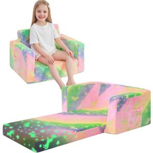 lasoftan Toddler Couch, 2-in-1 Soft Kids Couch Bed Fold Out, Toddler Chairs Comfy for Boys & Girls, Convertible Kids Sofa to Lounge for Playroom, Gift for Birthday, Children's Day - Glow Unicorn | Portable, Convertible, Removable Cover