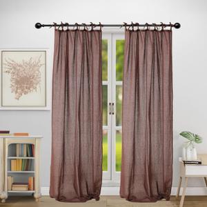 THE ART BOX Natural Gauze Blended Curtains Linen Sabsitute Energy Efficient Light Filtering Tie Top Door Window Treatment 2 Panel Drapes for Livingroom (Chocolate, L 63" X W 42" Each Panel)