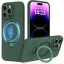 IYH for iPhone 14 Pro Max Case with Magnetic Invisible Stand 6.7''[Compatible with Magsafe][16FT Military Protection] Liquid Silicone Cases, Green