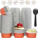 100 Pcs Aluminum Foil Baking Cups with Lids,5oz Cupcake Liners Dessert Cups,Disposable Ramekins Mini Cake Containers Tin Mini Muffin Liners for Wedding Christmas Party (Rose gold)