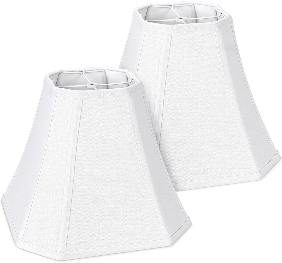 Lamp Shades Set of 2, White Medium Lampshades (6.5"x13"x10.8"), Classic Square Cut Corner Fabric Replacement Shade with Spider Fitter for Table Lamps (Harp Not Included), Classic Home Decor
