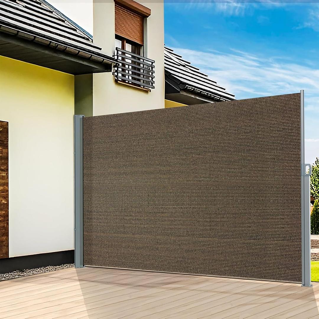 KANAGAWA 71'' x 118'' Retractable Side Awning - Folding Privacy Screen | Waterproof & UV-Resistant Outdoor Shade Divider for Patio, Garden, Balcony & Commercial Use(Mocha) (Brown)