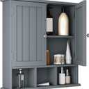 ChooChoo Bathroom Cabinet Wall Mounted 2-Door with 3 Open Shelves, Wooden Medicine Cabinets with Adjustable Shelf, Space Saver Storage Cabinets Over The Toilet for Bathroom&Living Room, Grey, 5.1"d X 21.5"w X 22"h
